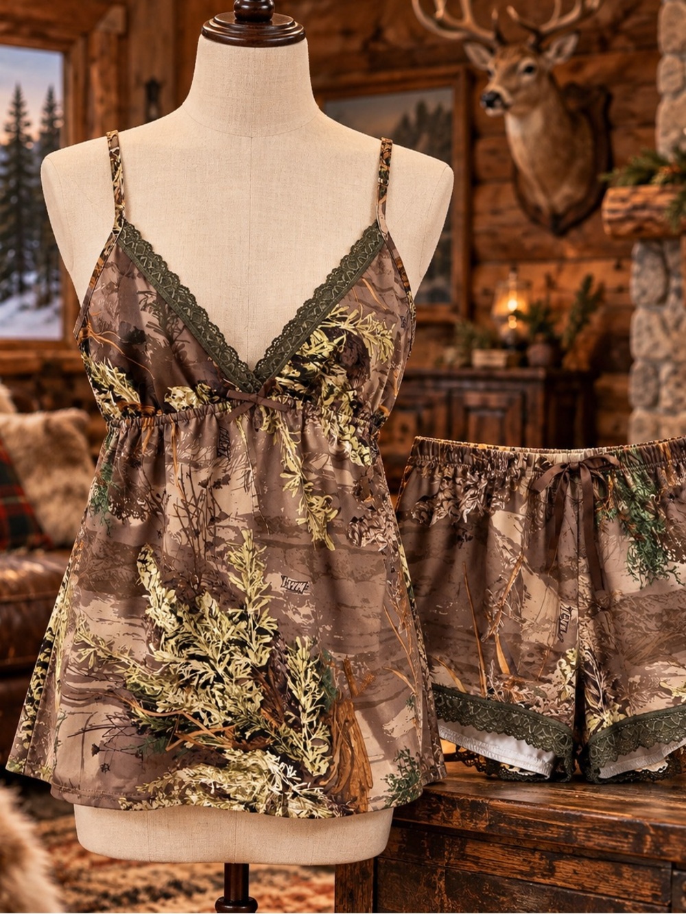 Realtree lace trim camo camisole shorts pajamas set